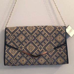 Poppy Jones Blue Squares Shoulder/Clutch Bag NWT